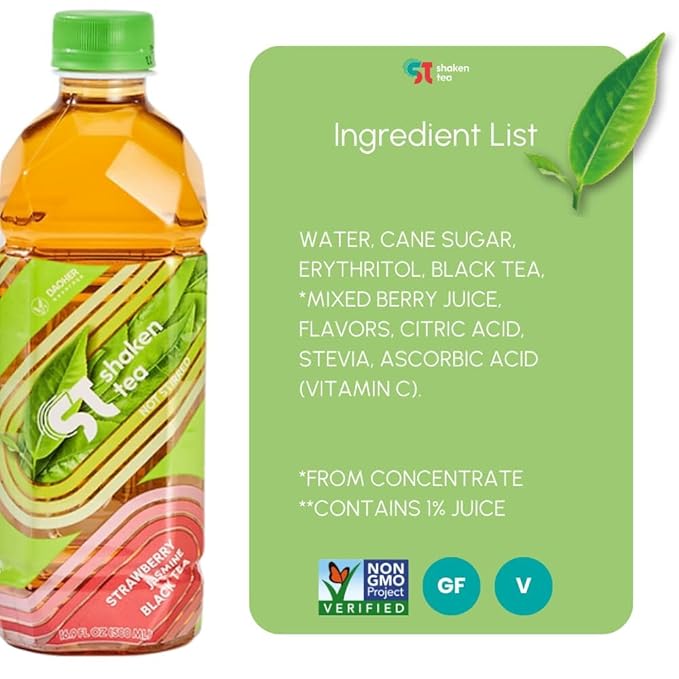 Shaken Strawberry Jasmine Black Tea – Real Leaf Brewed Iced Tea, Asian-Inspired Flavor, Non-GMO, 16.9 fl oz Bottles (Pack of 12)