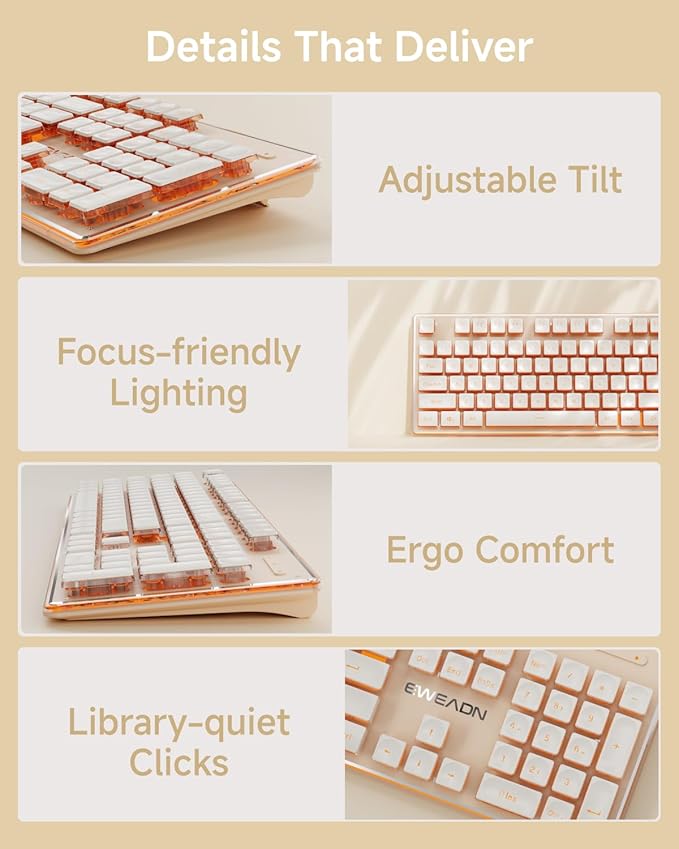 EWEADN V3 Wireless Keyboard and Mouse with Single Backlit, Metal Panel, Bluetooth/2.4G Rechargeable Computer Keyboard and Mouse Combo Silent Lighted Full Size Cute Keyboards-Rose Pink