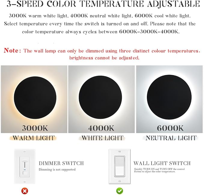 Modern Minimalist Wall Light White Round Disc Wall Sconce Metal Circular Stairwell Lighting Dimmable LED Sconce for Living Room Bedroom