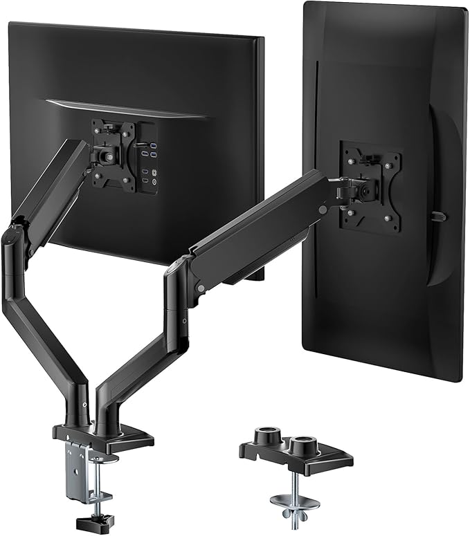 WALI Dual Monitor Stand for 17-32 inch Computer Screens, Dual Monitor Arms for 2 Monitors Holds up to 22 lbs, Height Adjustable Gas Spring Dual Monitors Mount, VESA 75x75/100x100mm (GSMP002N), Black