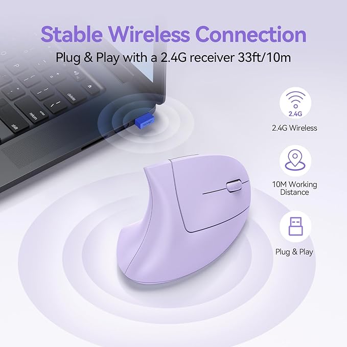 TECKNET Ergonomic Mouse Wireless, Rechargeable Mouse Wireless Silent for Carpal Tunnel Right Hand, 2.4GHz USB Vertical Mouse Wireless for Laptop, 5 Adjustable 4800 DPI, Computer, MacBook, Desktop