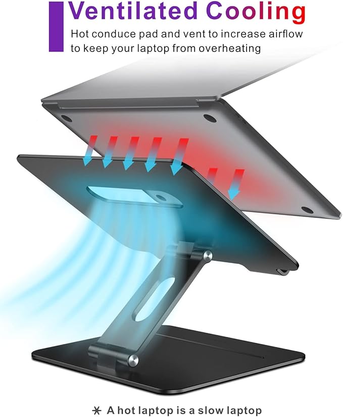 Laptop Stand | Adjustable Ergonomic Riser for Desk, Aluminum Computer Holder with Heat Vent, Fits 10–17" Laptops, Dark Black