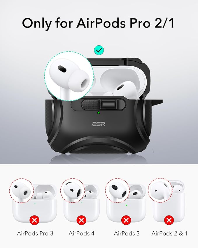 ESR for AirPods Pro 2 Case (2023/2022/2019, 2nd/1st Gen), Compatible with AirPods Pro 2nd Generation (USB-C/Lightning Cable), Effortless MagSafe, Drop-Proof Lock, Easy Open, Cyber Series, Black