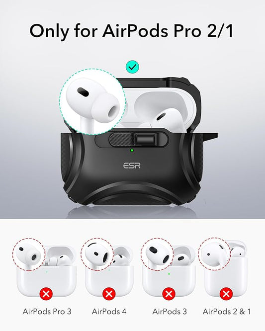 ESR for AirPods Pro 2 Case (2023/2022/2019, 2nd/1st Gen), Compatible with AirPods Pro 2nd Generation (USB-C/Lightning Cable), Effortless MagSafe, Drop-Proof Lock, Easy Open, Cyber Series, Black