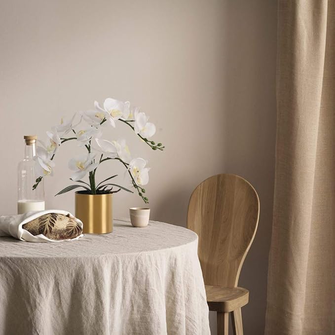 LESING Potted Artificial Orchid Flowers,Real Touch White Fake Artificial Orchid Flower in Gold Vase Arrangement for Table Living Room Decoration (White,Gold Vase)