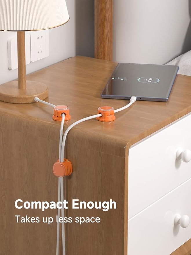 Magnetic Cable Clips, Adjustable Cord Holder Management, Adhesive Wire Keeper Organizer for Home Office Desk Phone PC Car Wall Desktop Nightstand Appliance (9-PCS Orange)