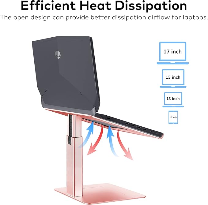 Laptop Stand for Desk, Ergonomic Aluminum Laptop Stand Adjustable Height from 7-15", Sitting and Standing Laptop Riser for 10-17" Notebook (Rose Pink)