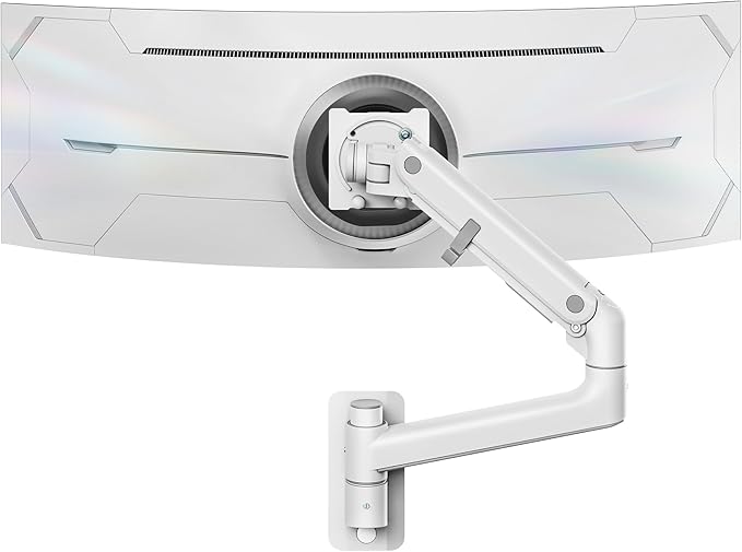 monTEK 17-49 inch Single Monitor Wall Mount for up to 44 lbs Ultrawide Screen, Premium Aluminum Heavy Duty Monitor Arm with Adjustable Gas Spring Arm, 75x75/100x100 VESA Mount, White