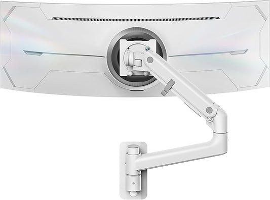 monTEK 17-49 inch Single Monitor Wall Mount for up to 44 lbs Ultrawide Screen, Premium Aluminum Heavy Duty Monitor Arm with Adjustable Gas Spring Arm, 75x75/100x100 VESA Mount, White