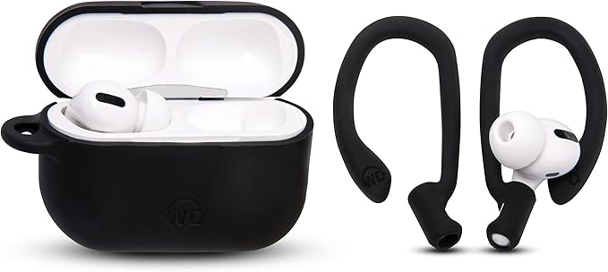 WC HookZ - Patented Upgraded Over Ear Hooks for AirPods Pro 1, 2 & AirPods 1, 2 & 3- Two Size Pairs Included in Package, Unique Left & Right Hook, Made by Wicked Cushions | Pitch Black