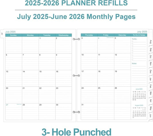2025-2026 Planner Refill - One Page Per Day, 3-Hole Daily ＆ Monthly Planner Refills, July 2025-June 2026, Prioritized, To-Do List, Notes, Appointment Schedule, Folio Size, 8.5" x 11"