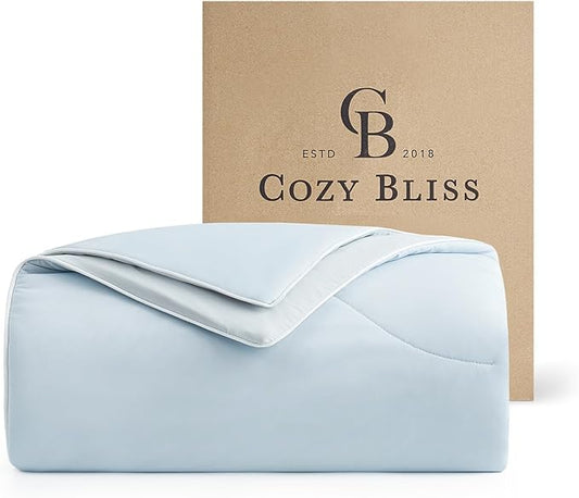 Cozy Bliss Cooling Comforter Twin Size Dual-Sided, Ultra-Soft Cooling Blankets for Hot Sleepers and Night Sweats, Breathable Lightweight Silky Smooth, Cool Blue
