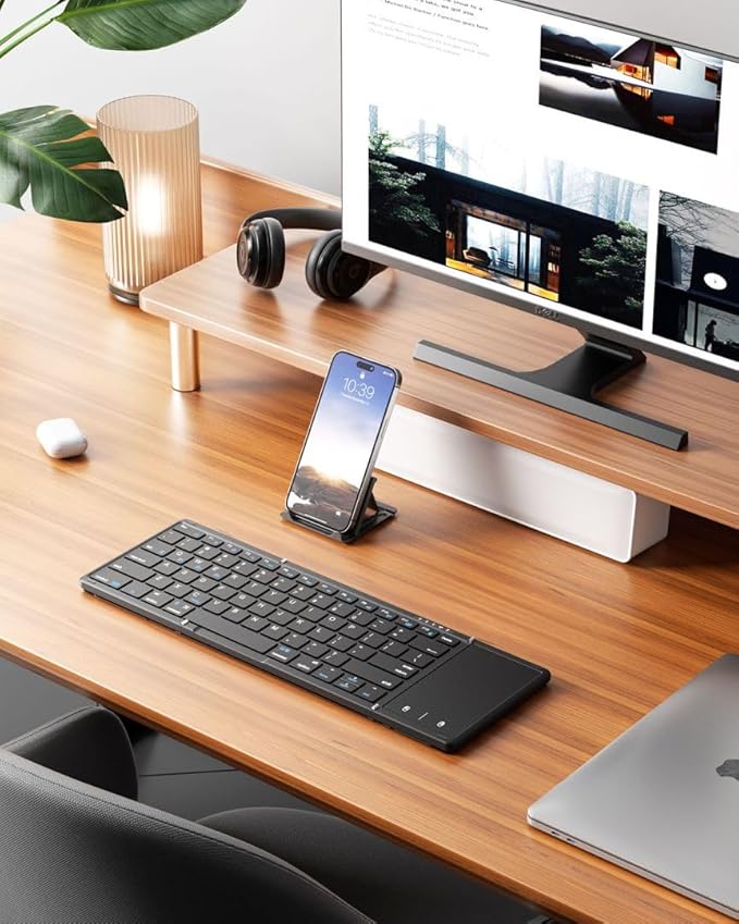 Samsers Foldable Bluetooth Keyboard with Touchpad, Full-Size Wireless Folding Portable Travel Keyboard for iOS Android Windows Mac OS, Support 3 Devices (BT5.1 x 3), Black