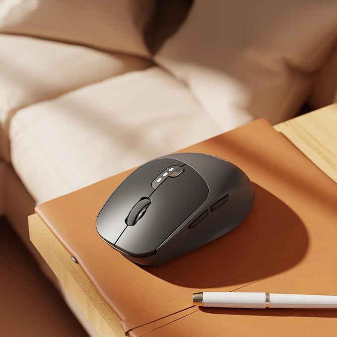 EWEADN Q5 Wireless Mouse, Bluetooth & 2.4G Quiet Computer Mouses with 1600 DPI, Battery Level Display, Ergonomic Office Mouse,6 Button Portable Cute Cordless Mice for Laptop/PC/Mac- Black