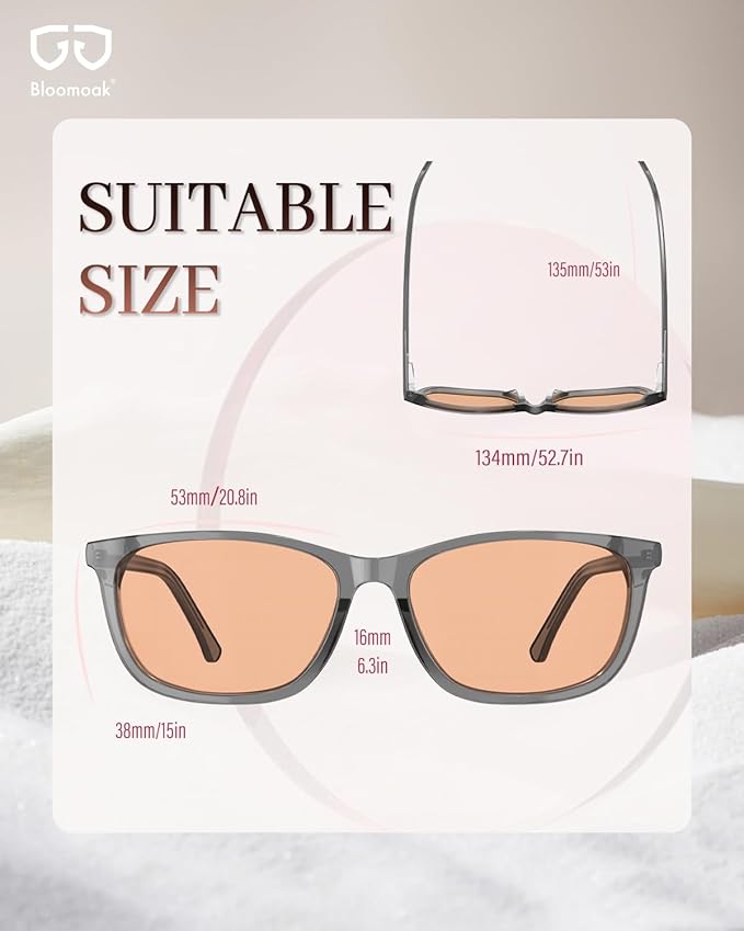 Bloomoak Rose Migraine Glasses, FL- Flex Light Sensitivity Relief Glasses for Fluorescent LED Glare,Photophobia, Eye Strain