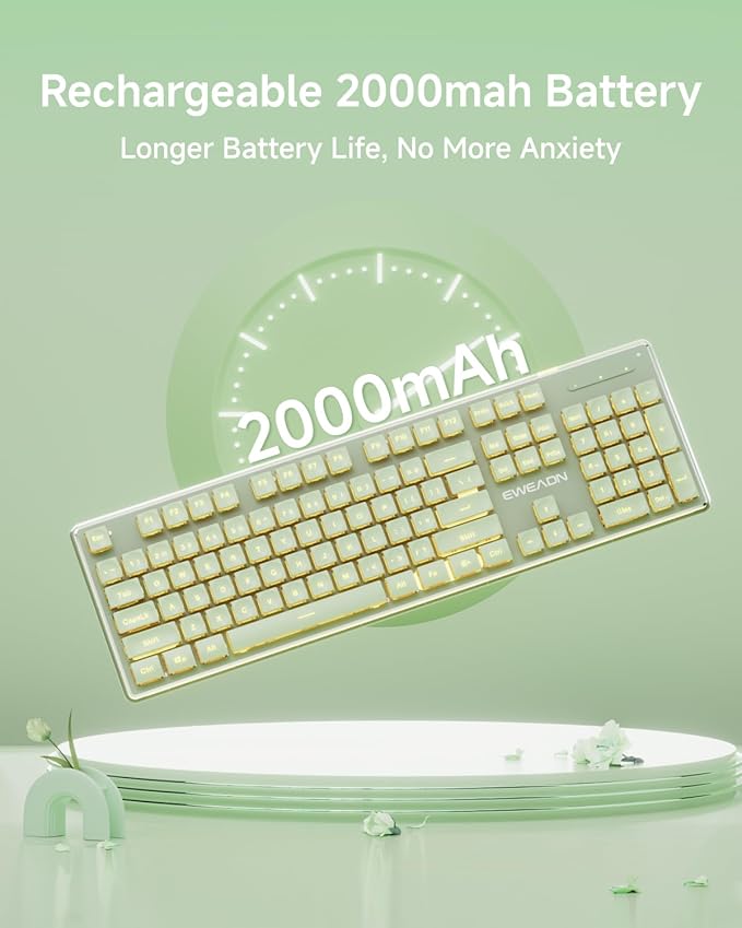 V3 Wireless Keyboard and Mouse with Single Backlit, Metal Panel, Bluetooth/2.4G Rechargeable Silent Keyboard and Mouse Combo Light up Full Size Cute Keyboards-Green