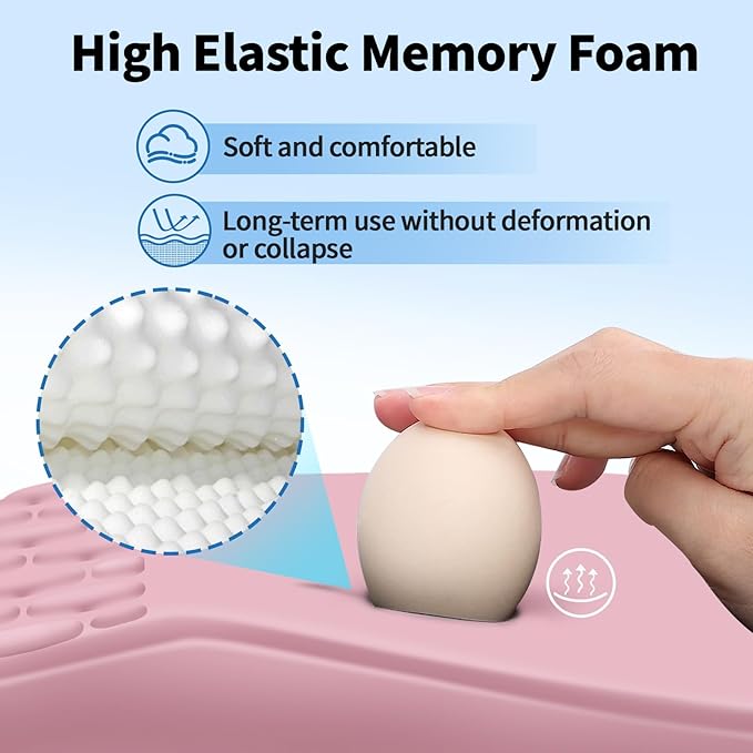 Ergonomic Mouse Pad with Wrist Rest Support, Mousepad with Comfortable Memory Foam Wrist Rest and Non-Slip PU Base for Pain Relief, Computer, Laptop, Office, Home (Pink)