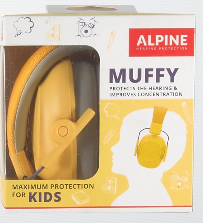 Alpine Muffy Kids - Hearing Protection - CE & ANSI Certified - Adjustable for Ages 3-16 years - Noise Cancelling Headphones - 25dB Sound Reduction Ideal for Protection and Concentration Aid - Yellow