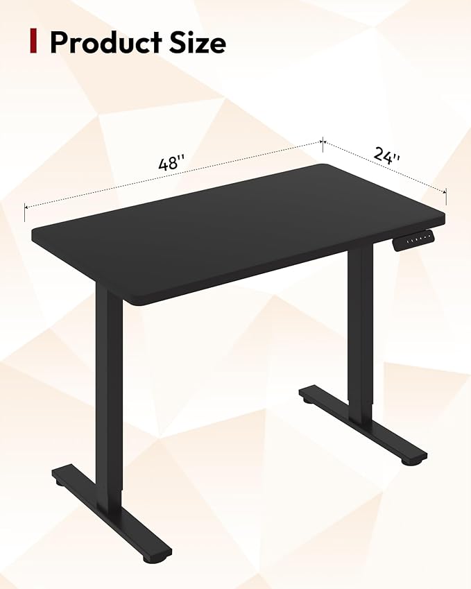 SANODESK Electric Standing Desk 48 x 24 Inches Whole-Piece Desktop Height Adjustable Stand Up Desk w/6-Button Controller Ergonomic Computer Desk for Home Office, Black Frame + Black Tabletop