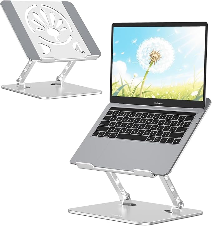 Aluminum Laptop Stand for Desk – Adjustable Ergonomic Laptop Riser, Foldable & Portable Holder Fit for MacBook & 10"-16" Laptops for Office, Home & Travel,Silver