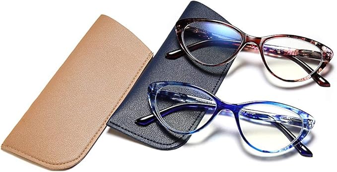 EYEURL Cat Eye Reading Glasses for Women 2 Pair Blue Light Blocking Readers 0.50 Comfort Spring Hinge Lightweight Eyeglasses Anti Glare for Ladies