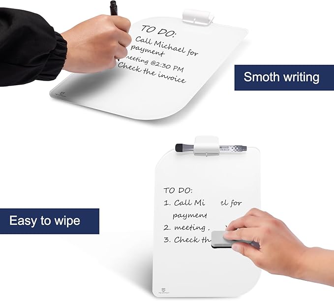 TSJ OFFICE Small Desktop Whiteboard - 12 X 8 Inches Glass Dry Erase Board with Stand, Desk Board Buddy for Home, Office, School Supply