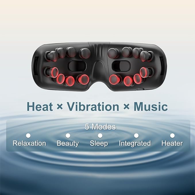 Fullicon Eye Massager with Heat & Vibration, Ultra Light Migraine Relief Products, Foldable Mask with Bluetooth Music, Face Massager with Type-C Charging, 5 Modes FSA Eligible Items Only List (Black)