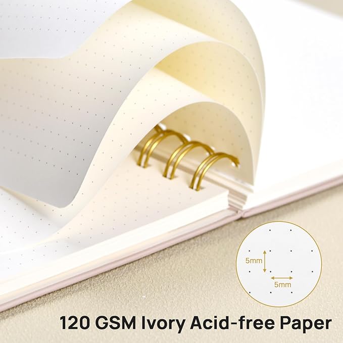 POPRUN Spiral Dotted Journal Notebook, [A5-5.75'' x 8.25''] - 120 GSM Thick Paper, 141 Numbered Pages, Hardcover for Men & Women with Pocket, Index Tabs, 8 Perforated Sheets, Oilve