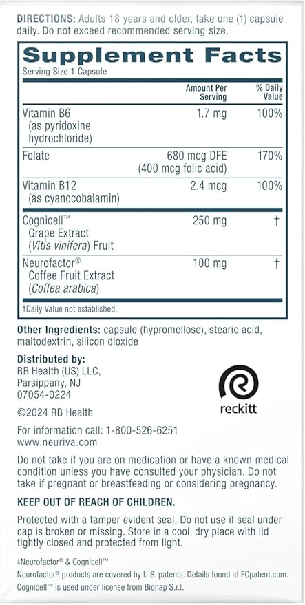 NEURIVA Memory 3D Brain Supplement - Nootropic Capsules for Memory, Focus & Cognitive Function - Short Term, Long Term, & Working Memory Support - 50ct - Pack of 2