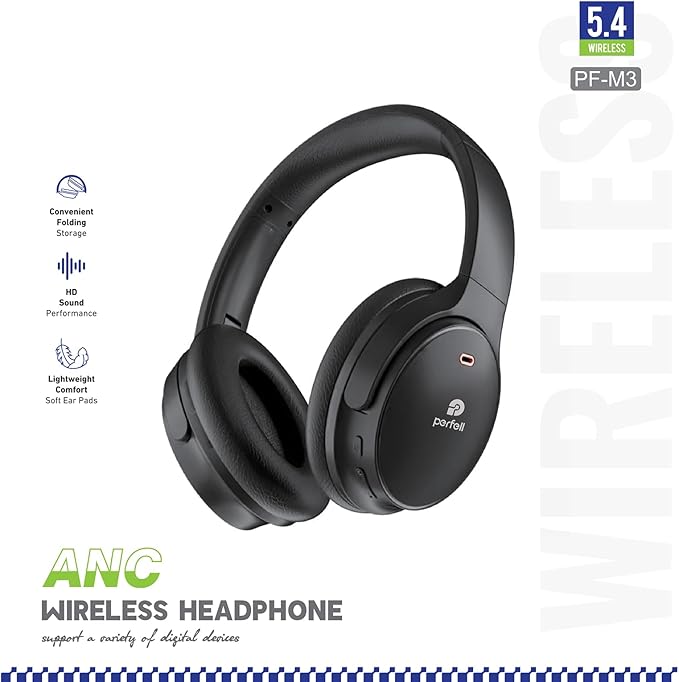 M3 Hybrid Active Noise Cancelling Headphones, Wireless Over Ear Bluetooth Headset, 30H Playback Time, High-Resolution Audio, Bass, Memory Foam Earplug, Suitable for Home Office Travel