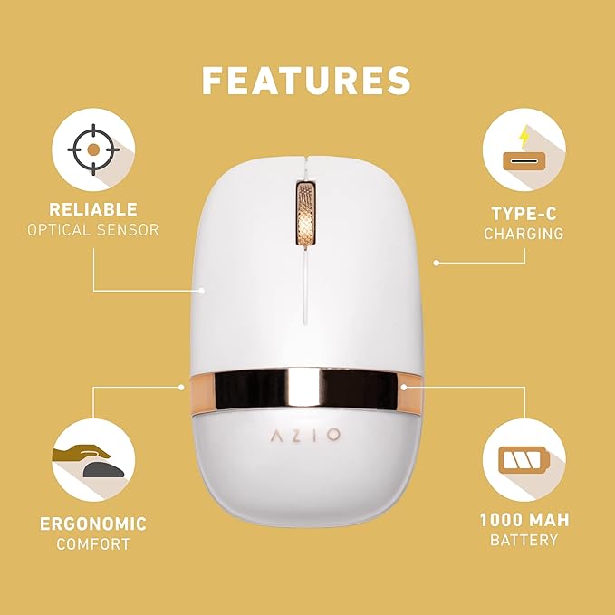 Azio IZO Wireless Optical Mouse - Bluetooth 3.0 & 5.0/2.4G RF-USB, Ambidextrous Design, PixArt PAW3212 Sensor, 1000/1600/2400 DPI, Rechargeable, PC & Mac