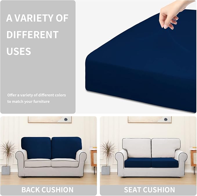 Easy-Going 100% Waterproof Chair Sofa Seat Cushion Slipcovers Couch Cushion Cover Stretch Furniture Protector for Kids, Pets (2-Piece Loveseat Cushion, Navy)