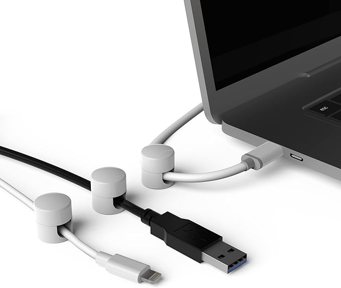 Cable Anchors for Desk Organization White | Premium Aluminum Cord Organizers | Charger + Cable Management Clips for Home & Office | Stylish, Sturdy, & Functional | (3 Pack)