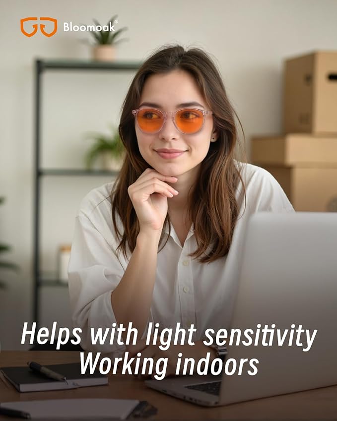 Bloomoak 99% Orange Blue Light Blocking Glasses,Retro Trendy Round Style,Relieve Eye Fatigue,Improve Sleep For Screens/Games