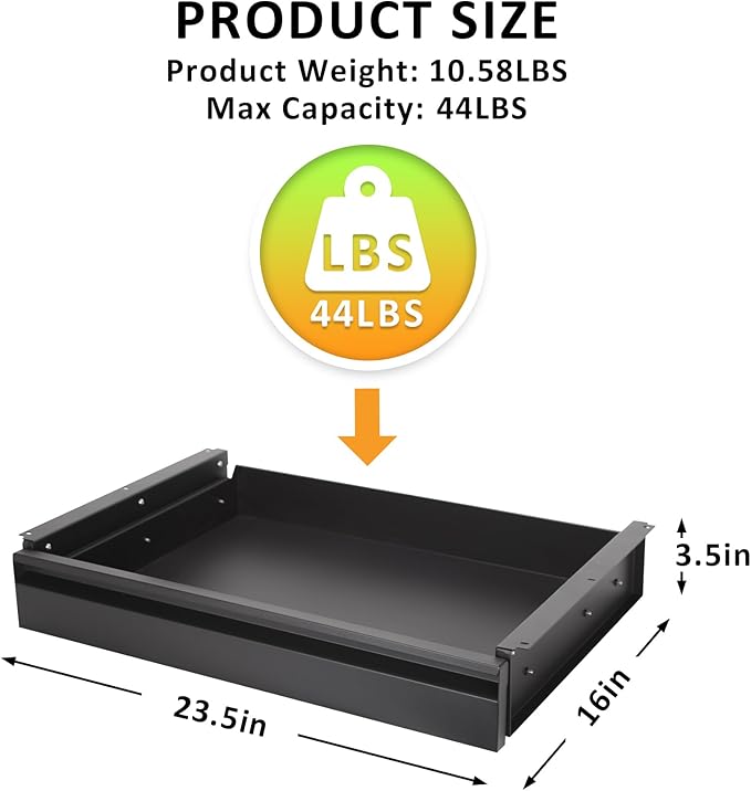 Under Desk Drawer For Desk 23.5 in, Pull out Storage Organizer with Slide Extension Mounted Under Flat Wooden Table or Workbench, Carbon Steel Hidden Desk Drawer