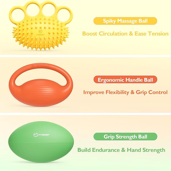 FitBeast Hand Exercise Ball Set–3 Pack Hand Squeeze Balls for Hand Therapy, Grip Strength, Finger & Wrist Training, Stress Balls for Adults, Ideal for Rehab, Arthritis, Carpal Tunnel