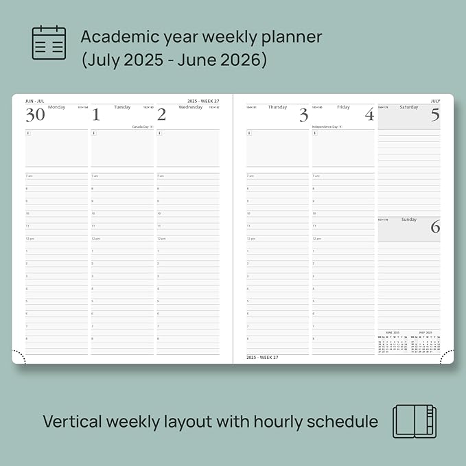 POPRUN Planner 2025-2026 (Large - 8.5'' x 10.5'') Academic Weekly Calendar (July 2025 - June 2026) with Hourly Time Slots, Monthly Tabs, 100GSM Thick Papers, Leather Soft Cover - Burgundy Red