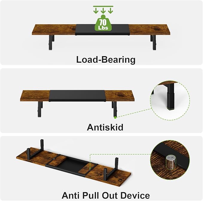 X-cosrack Adjustable Height and Length Dual Monitor Stand Riser, Wood and Steel Monitor Stand for 2 Monitors, Multi-Purpose Desk Shelf Organizer Riser Stand for Computer, Laptop, Printer, TV