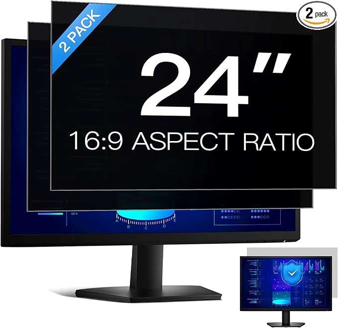 [2 Pack] 24 Inch Computer Privacy Screen Filter for 16:9 Aspect Ratio, Eye Protection, Anti-Glare, Anti-Blue Light Computer Monitor Privacy Filter, Removable Anti-Scratch 24in Protector Film