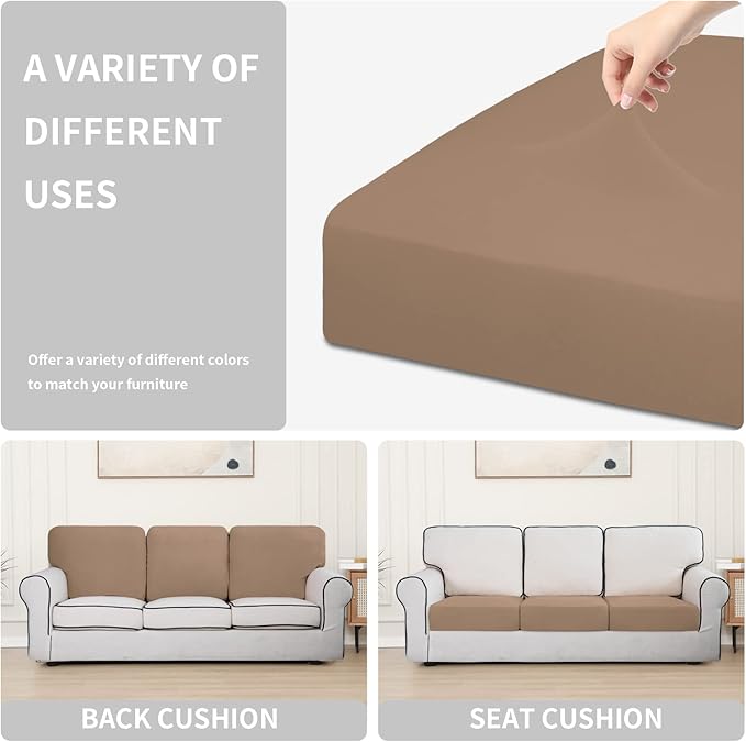 Easy-Going 100% Waterproof Chair Sofa Seat Cushion Slipcovers Couch Cushion Cover Stretch Furniture Protector for Kids, Pets (3-Piece Sofa Cushion, Camel)