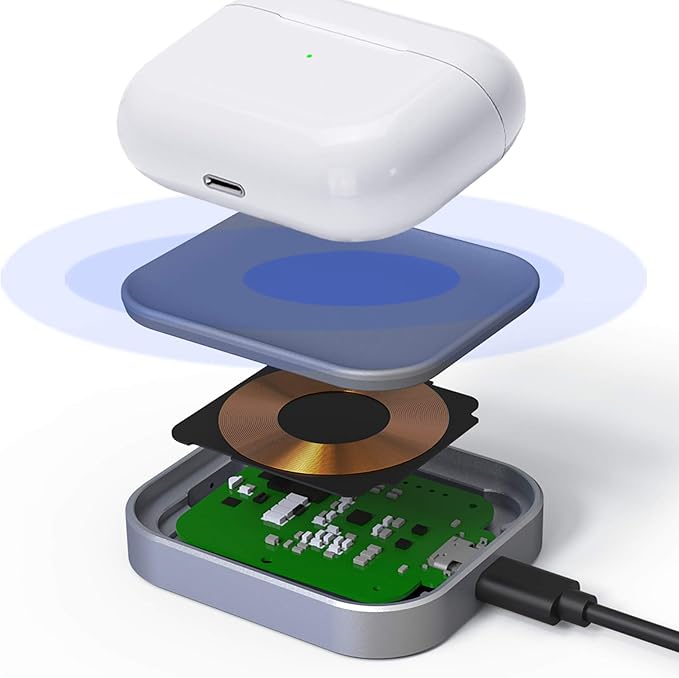 for Airpod Charger, Designed Wireless Charger for Airpods 4(ANC)/3rd/2nd Gen, for New AirPod Pro 3 (2025)/ 2nd Gen, Wireless Earbuds, Slim & Compact for Travel Home Office, (Grey)