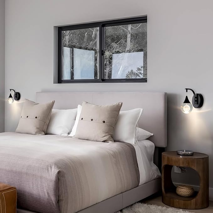 Modern Wall Sconces, Moon Crystal Wall Sconce Indoor, 5W Dimmable LED Sconce Wall Lighting for Bedroom Bedside Bathroom Living Room Hallway Staircase, Black