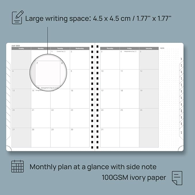 POPRUN Planner 2025-2026, Horizontal Weekly Notebook Jul.25-Jun.26 (Large 8.5''x 10.5''), Academic Calendar Book with Monthly Tabs, Spiral Soft Cover, Inner Pocket, 100 GSM - Lavender