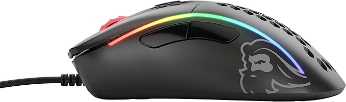 Glorious Model D- (Minus) Wired Gaming Mouse - 61g Superlight Honeycomb Design, RGB, Ergonomic, Pixart 3360 Sensor, Omron Switches, PTFE Feet, 6 Buttons - Matte Black