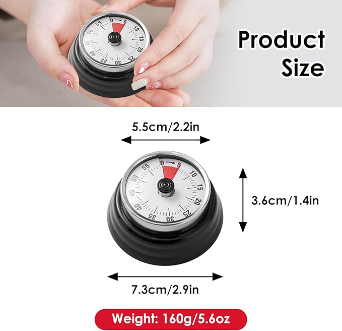 Visual Timer, Teeloray 60-Minute Countdown Timer, Kitchen Timer with Magnetic Base, Mechanical Clockwork, Ringer Alert, Time Management Tool for Children and Adults, Study/Work/Cooking (Black)