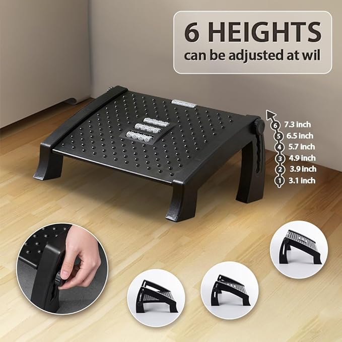 Foot Rest, Six Heights Adjustable Foot Rest for Under Desk at Work, Ergonomic Foot Stool for Under Office Desks, Under Desk Footrest with Foot Massage Roller, Office Leg Rest (Classics)