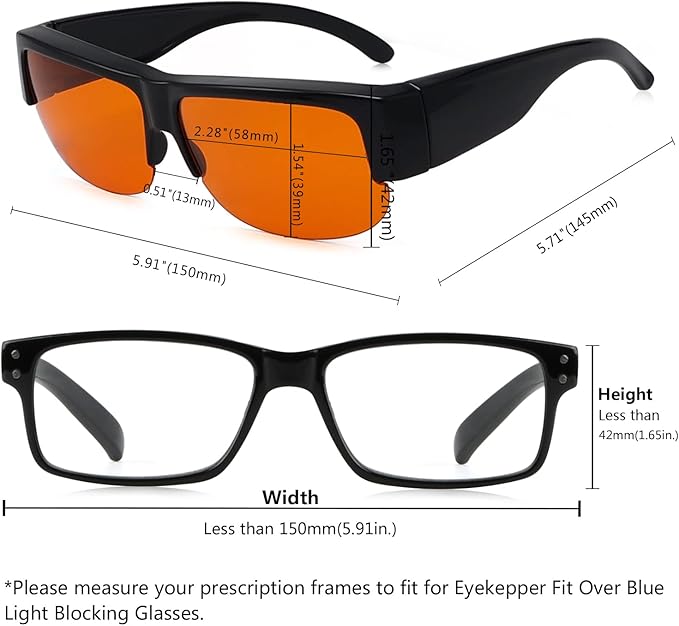 Eyekepper 100% Blue Light Reduction Fitover Anti-Blue Blocking Computer Eyeglasses with Amber Lenses