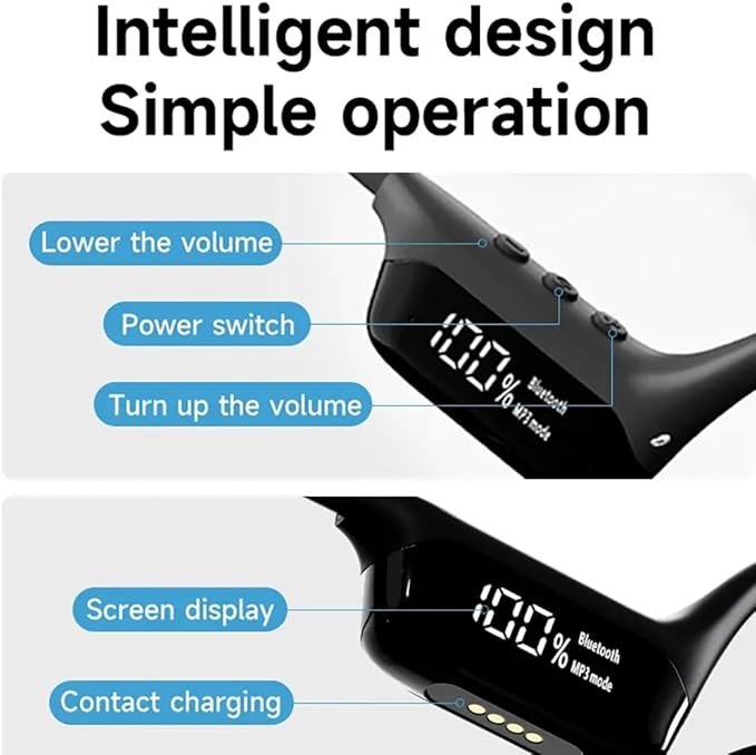 Waterproof Headphones for Swimming IP68 Waterproof • LCD Screen • Built-in 32G • Bluetooth 5.4 Earphone • Open Ear Headset Bone Conduction for Running, Cycling, Driving