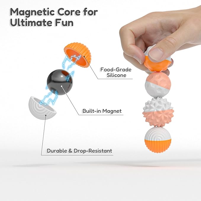 Magnetic Sensory Fidget Balls for Adults & Teens – 8PCS Silicone Textured Quiet Desk Toys for Anxiety Relief, Stress Relief Fidget Balls for Office, ADHD Focus Tools, Gifts for Coworkers or Friends