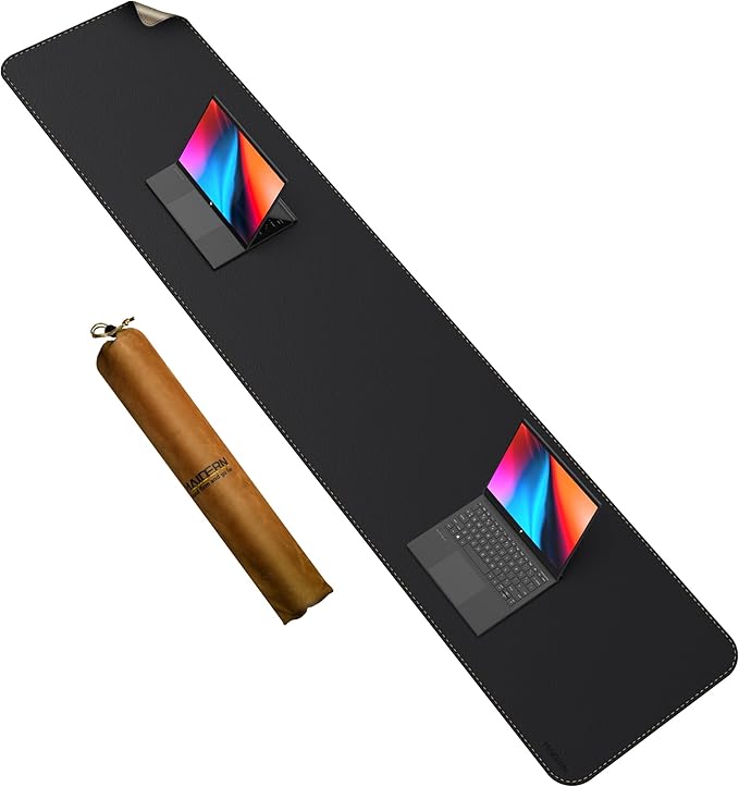 MAIDERN Leather Desk Mat, (3XL) 78.7” x 15.7” Reversible Large Desk Pad Mat, Cork & Leather Large Mouse pad for Desk, Waterproof Computer Desk Mat for Gaming Home Office (Black)